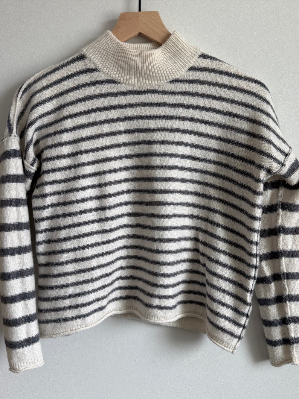 Madewell Cream and Black Striped Turtleneck Sweater